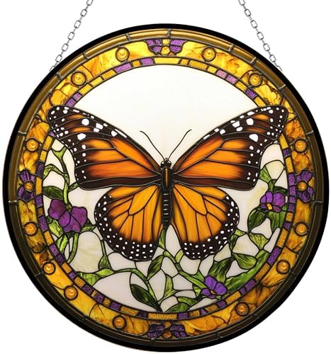Monarch Butterfly Stained Glass Suncatcher Stained Glass Window Hangings Birthday Gift for Mom Grandma Teacher Women Friend Memorial Hook by HYPESTYLE