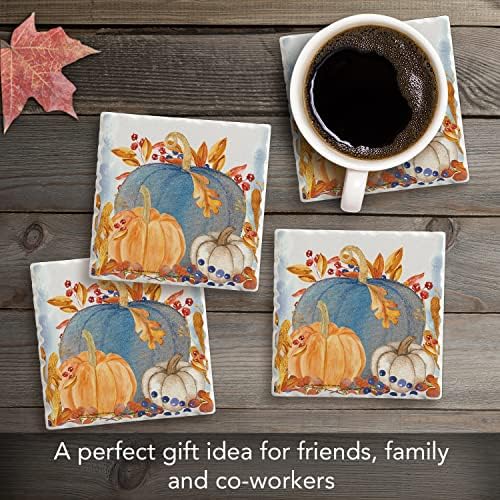 Thirstystone Denim Harvest Pumpkins 4 Pack Tumbled Tile Stone Coasters - Image 3