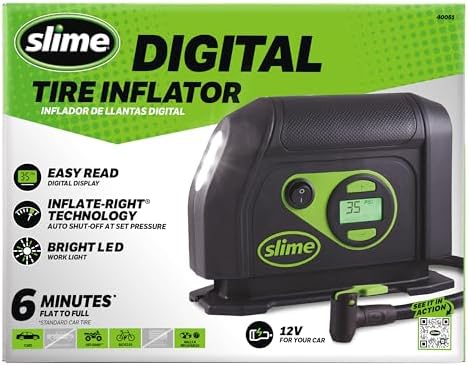 Slime 40088 Tire Inflator, Portable Car Air Compressor, Inflate Right automatic shut off, with Digital 99 psi Display, Long Hose and LED Light, 12V, 6 min inflation - Image 2