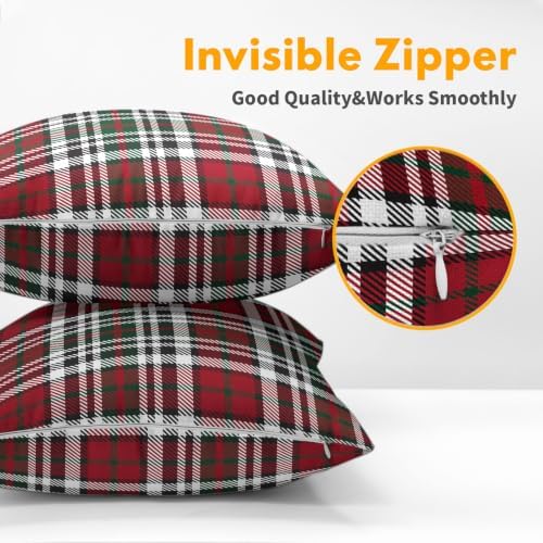Christmas Plaid Pillow Covers 16x16 Set of 2 Red Highly Absorbent - Image 5