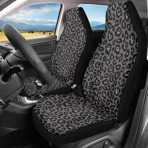 Black Gray Leopard Car Seat Covers Full Set of 2 Automobile Front Seat Covers Vehicle Accessories Carseat Seat Covers Cushion Pad Mat for SUV Trucks Chairs Vans Auto