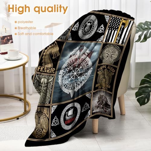 Viking Throw Blanket for Boys Men, Viking Gifts for Adults, Vegvisir Yggdrasil Theme Print Decor for Home Bedroom Living Room Couch Sofa 50"x60" - Image 4