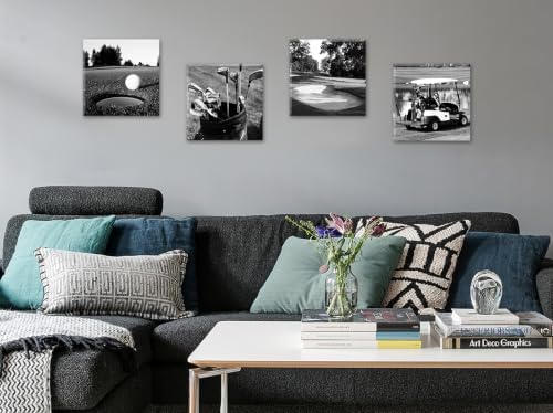 DJSYLIFE Golf Course Wall Art Black and White Canvas Prints 12"X12"X4 - Image 7