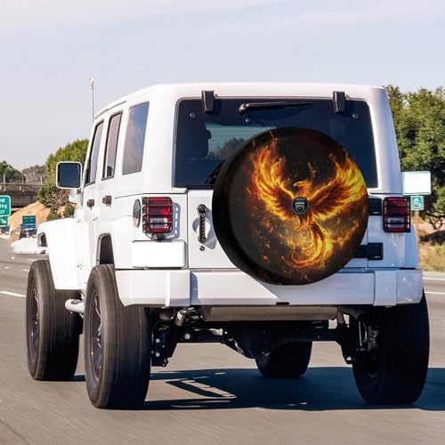 KiuLoam Fire Phoenix Spare Tire Cover with Backup Camera Hole Universal Sunscreen Waterproof Wheel Covers for Trailer RV SUV Truck and Many Vehicles (14" for Diameter 23"-27")