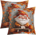 Fall Gnome Throw Pillow Covers 2 Pack,Autumn Orange Maple Leaves Pumpkin Double Sides Print Cushion Covers for Sofa,Rustic Farmhouse Wooden Plank Retro Pillow Covers,22"x 22" by Manfei