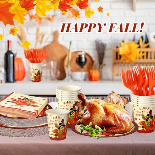 Sliner 180 Pcs Thanksgiving Disposable Dinnerware Set, Classic Turkey - Image 5