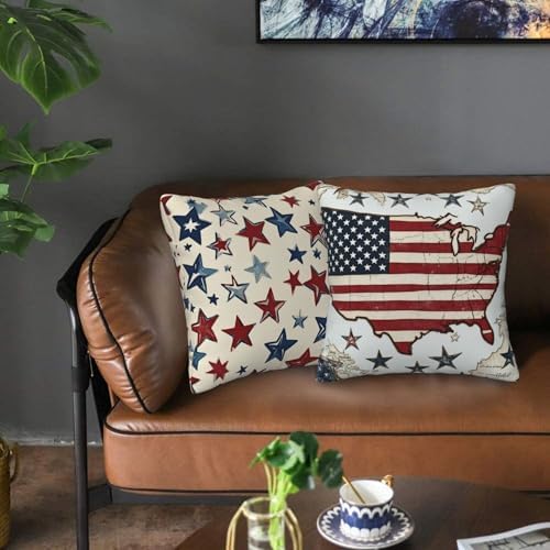 American Flag Throw Pillow Covers 18x18 inch Set of 2 Vintage Map Pillow Case Cushion Cover for Home Sofa Couch Living Room Car Decor - Image 6