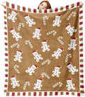 Christmas Gingerbread Man Flannel Throw Blanket, Cute Xmas Candy Cane by ZZKOL