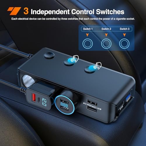 Nilight 9 in 1 Cigarette Lighter Adapter Splitter with PD/QC 3.0