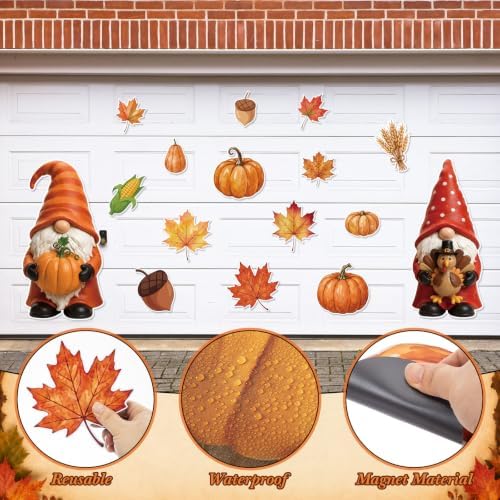 Flutesan 16 Pcs Fall Garage Door Magnets, 26" Thanksgiving Gnome Pumpkin - Image 5