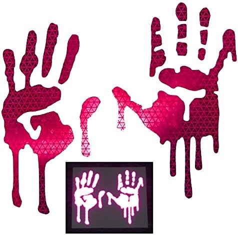 customTAYLOR33 High Intensity Grade Reflective Bloody/Dripping Hands Decals for Helmets, Windscreens, Rear Windows, Bumper Stickers (7 inches Height, Hot Pink)