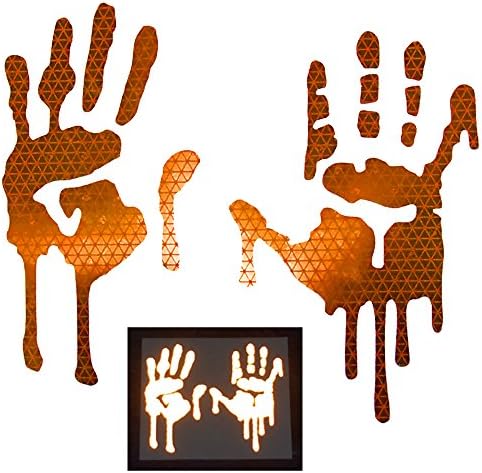 customTAYLOR33 High Intensity Grade Reflective Bloody/Dripping Hands Decals for Helmets, Windscreens, Rear Windows, Bumper Stickers (5 inches Height, Orange)