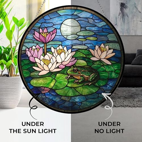 Thanksgiving Frog Lotus Suncatcher Stained Glass Window Hangings Sun Catchers Colorful Ornament Gifts for Women Mom Wife Halloween Christmas Housewarming - Image 4