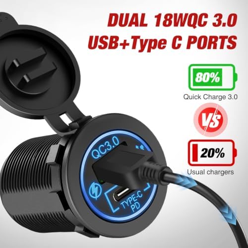Nilight QC 3.0 USB & PD Type C Charger and Cigarette Lighter Socket