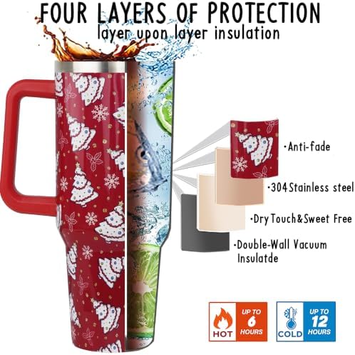 Christmas Tumbler 40oz Red Xmas Tree & Snowflake Winter Cup Gifts-1PCS - Image 4