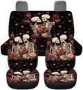 Skulls Heart Roses Print Car Seat Covers 4Pcs Front & Rear Breathable Seat Covers Universal Fits for Truck, Sedan, SUV Auto Interior Protector Car Accessories