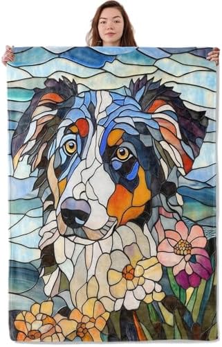Glass Painting Dog Blanket, Soft Cozy Warm Throw Blanket for Adults Kids Women, Comfy Lightweight Fuzzy Flannel Blankets for Couch, Travel, Car, Home Decor 80×60 Inch by Unknown