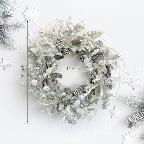 26 Inch Fall Wreath for Front Door with Frosted Pine Cones - Image 2