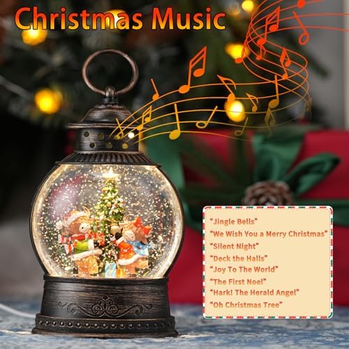 Christmas Snow Globes Lantern, Winter Scene with Highland Cow Christmas Tree, Musical Snowglobe with LED Lights & 6h Timer Swirling Glitter Holiday Decortaions Gifts, USB/Battery Powered - Image 3