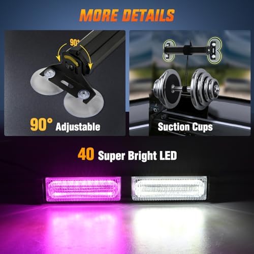 Nilight 40LED Purple White Emergency Strobe Traffic Advisor Light Bar with Suction Cups Dash Safety Warning Hazard Flashing Lights Interior Front/Rear Windshield for Trucks Construction Vehicles