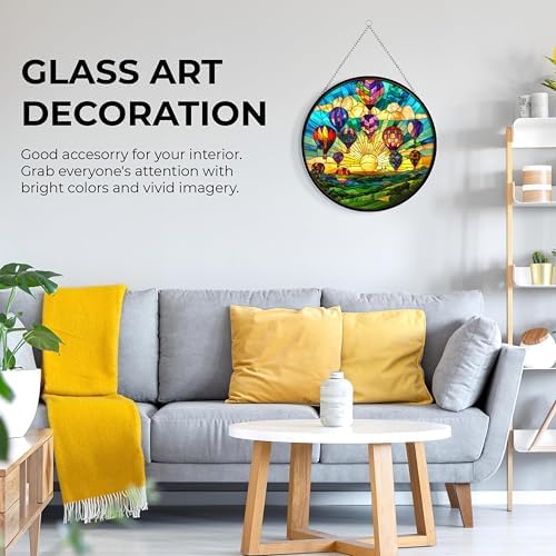 Stained Glass Window Hanging, Hot Air Balloon Suncatcher Diamond Glass Panel Landscape Sun Catchers Decor for Birthday for Women, Men, Wife, Aunt, and Mom 7.8 in - Image 5