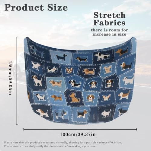 Dog Car Hood Cover, Cowboy Patchwork Puppy Washable Elastic Auto Hood Protector Stretchable Polyester Fabric, Dachshund Chihuahua Corgi Car Bonnet All-Season Protection