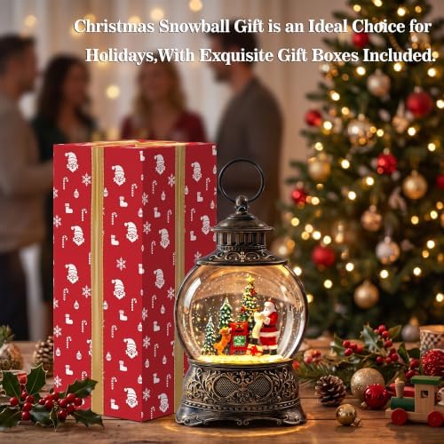 Christmas Snow Globes Christmas Water Lantern with Vintage Santa & Letters to Santa Mailbox Scene Music & 6H Timer USB Lined/Battery Operated Lighted Lanterns for Xmas Festival Decoration Gifts - Image 7