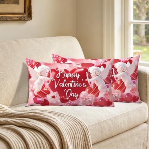 Happy Valentine's Day Throw Pillow Covers 12x20 Set of 2 Polka Dot Love - Image 6