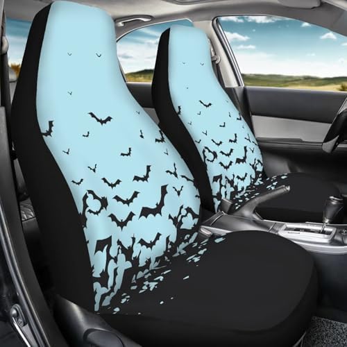 Aqua Black Bat Halloween Print 2 PCS Cool Graphic Car Seat Covers Unique Print Front Auto Seat Cover,Car Bucket Seats Protector Covers Universal fit for SUV Sedan Van