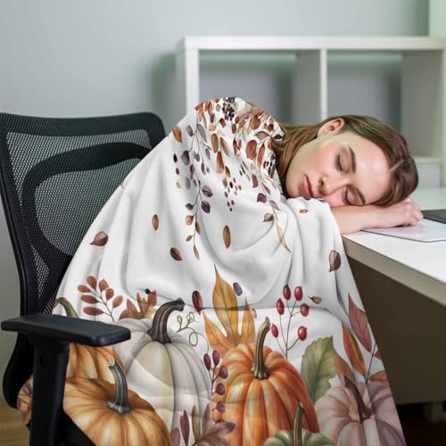 DecorLovee Vintage Fall Blanket 50"x60", Reversible Thanksgiving Throw Blanket for Couch/Bed, Orange Sage Green Pumpkins Lightweight Soft Throw Blankets for Women, Warm Fuzzy Blankets for Winter - Image 7