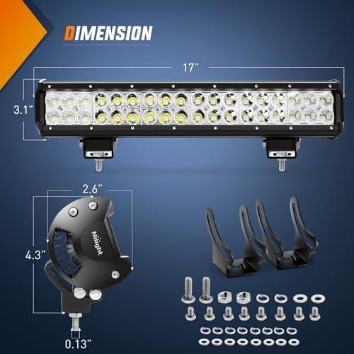 Nilight 60004C-A 17" 108W LED Light Bar, Spot Flood Combo Beam, IP67 Waterproof, Adjustable Mounting Bracket