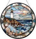 Stained Glass Window Hanging - Coastal Lighthouse Suncatcher Ready to Hang Window Doors Home Decoration and Christmas, Mother's Day Birthday Gifts for Women, Men, and Mom 7.8x7.8 in by 365CUSGIFTS