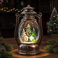 Christmas Snow Globe Lantern with LED Lighted Water Glitter, Hanging Kerosene Style Santa Tree Scene, Vintage Bronze Tabletop Holiday Decoration Gifts by Qualdout