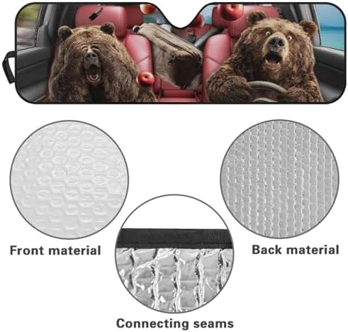 Renewold Car Windshield Sunshade Vehicles Front Window Sun Blocker Visor Suitable for Jeep Wrangler JK JKU JL JLU 1997-2023 Jeep Gladiator JT Sun Shade Foldable Cover Shield Funny Brown Bear Driving