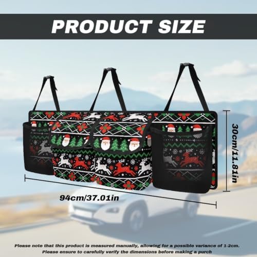 Ugly Christmas Reindeer Santa Print Car Trunk Organizer Car Backseat Storage Bag with 4 Pockets Hanging Trunk Cargo Storage Universal Auto Accessories for Sedans SUV Trucks Van