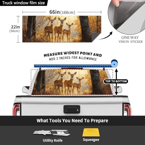 Beautiful Deer Rear Window Decal Wrap Graphic, Modern Fall Forest Nature Animal Rustic Vinyl Window Film Truck Back Window Decals,Pickup Trucks Back Window Stickers 66 x 22 inch