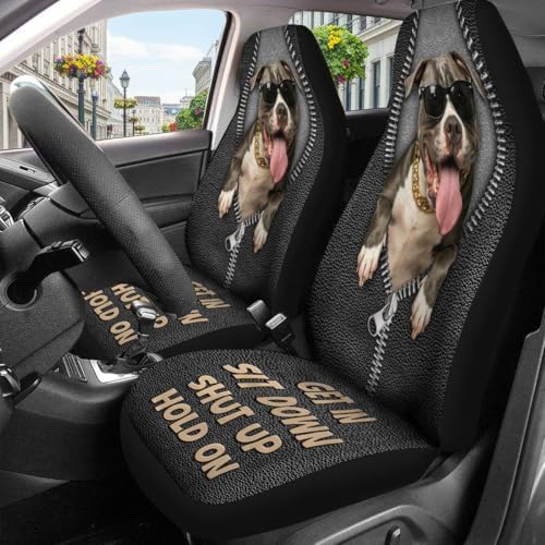 GENANY Funny Pitbull Car Seat Covers, 2-Piece Front Seat Set