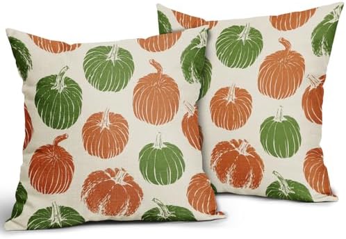 Green Orange Pumpkin Fall Pillow Covers 16x16 Set of 2 Autumn Harvest Print Thanksgiving Decorative Throw Pillows Outdoor Farmhouse Cushion Case Seasonal Decor for Couch Sofa Bed - Image 2