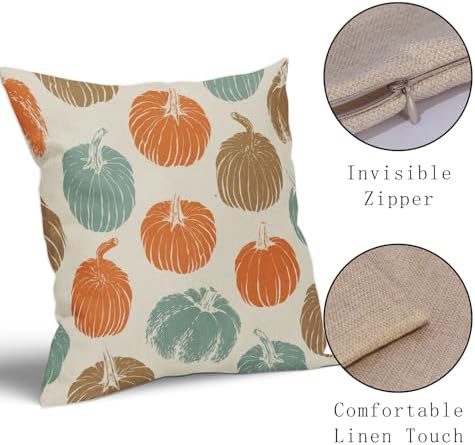 Brown Orange Light Blue Pumpkin Fall Pillow Covers 22x22 Set of 2 Autumn Harvest Print Thanksgiving Decorative Throw Pillows Outdoor Farmhouse Cushion Case Seasonal Decor for Couch Sofa Bed - Image 4