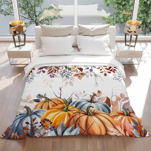 DecorLovee Orange Blue Fall Blanket 50"x60", Reversible Thanksgiving Throw Blanket for Couch/Bed/Camping, Maple Leaf Pumpkins Lightweight Soft Throw Blankets for Women, Warm Fuzzy Blankets for Winter - Image 5