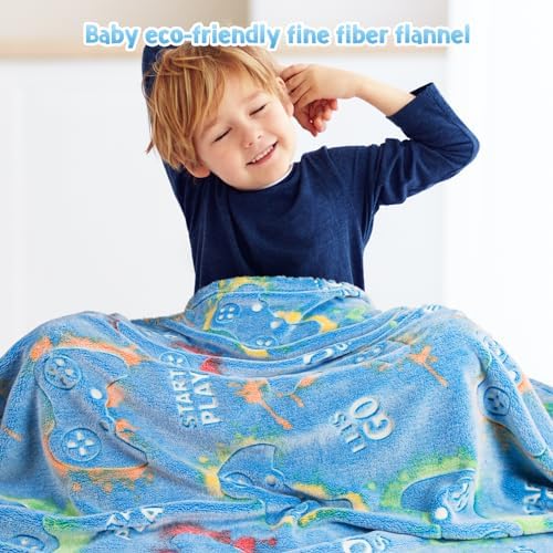 Glow in The Dark Blanket Gaming Gamer Gifts Toys for Kids Boys Game Controller Gamepad Throw for Teen Girls Toddlers Teenage Son Boyfriend Boy Gifts Adults Birthday Christmas Valentines 50"x60" - Image 4