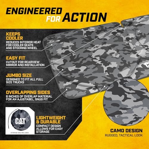 Windshield Sun Shade for Chevrolet Silverado 1500 2099-2013, Foldable Truck Sunshade, Heat Blocker, Front Window Sun Shield, Interior Protection, Keeps Cab Cool, Heavy Duty Truck Accessory-Gray Camo