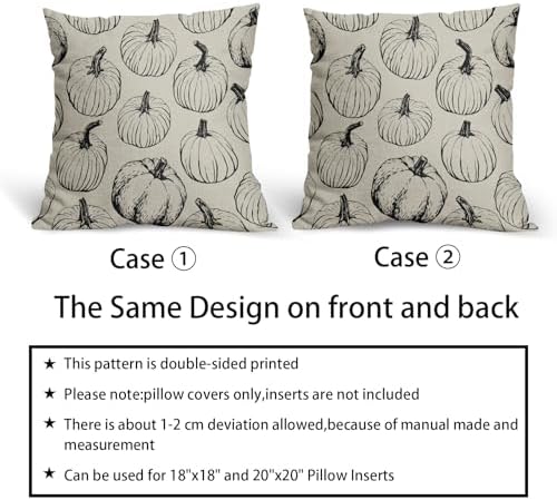 Fall Pillow Covers 20x20 Set of 2 Balck Pumpkin Autumn Themed Thanksgiving Harvest Print Decorative Throw Pillows Outdoor Pillowcase Farmhouse Linen Cushion Case Decor for Sofa Couch Bed - Image 6