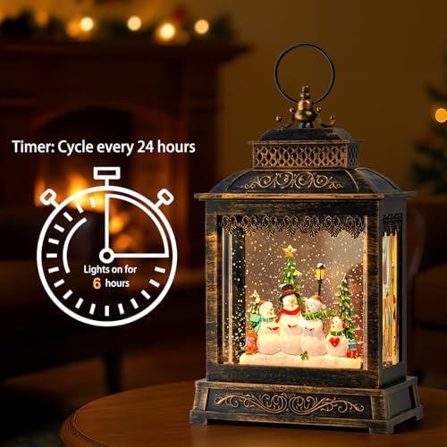 Christmas Snow Globes Lantern Christmas Snow Globe with Music Snowman Poetry,6H Timer,USB Lined/Battery Operated Lighted Lantern for Christmas Festival Decoration Gifts - Image 2