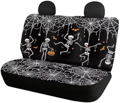 Skull Spider Web Car Seat Covers Auto Rear Seats Cushion Cover,Washable Bucket Seat Cushion Protector Backseats Covers for Girls Women,Fit Most Cars,Sedan,SUV,Van