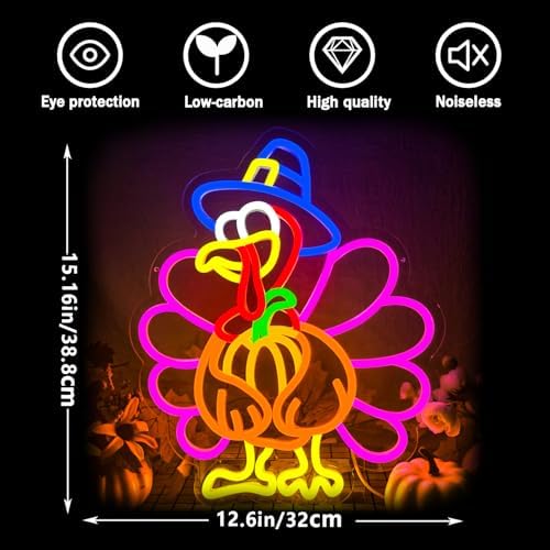 Turkey Neon Sign Thanksgiving Neon Sign Dimmable Pumpkin Neon Light for Wall Decor Happy Thanksgiving Neon Light for Wall Art Window Home Party Holiday Gift - Image 6