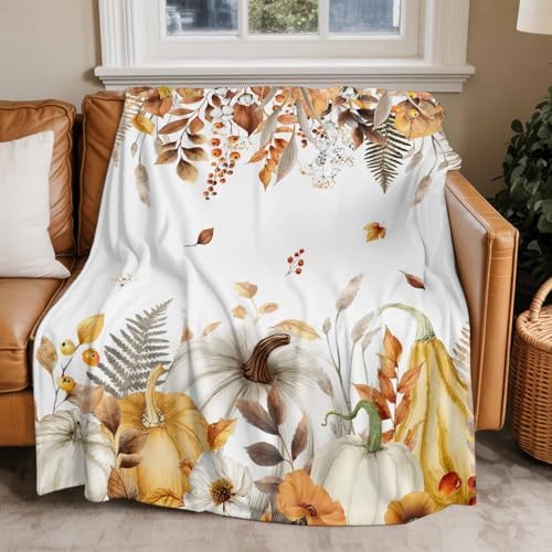 DecorLovee Fall Grey Orange Blanket 40"x50", Reversible Thanksgiving Pumpkins Throw Blanket for Couch/Bed, Brown Maple Leaf Lightweight Soft Throw Blankets for Girls, Warm Fuzzy Blankets for Winter - Image 5