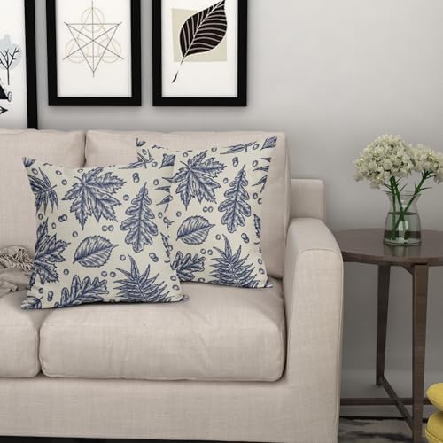 Navy Blue Fall Pillow Covers 16x16 Set of 2 Cream Maple Leaf Print Autumn Colored Harvest Decorative Outdoor Pillowcases Farmhouse Seasonal Throw Cushion Case Decor for Home Couch Sofa Bed - Image 7