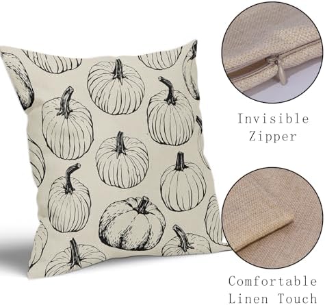 Black Pumpkin Fall Pillow Covers 22x22 Set of 2 Autumn Themed Thanksgiving Harvest Print Decorative Throw Pillows Outdoor Farmhouse Pillowcases Cushion Case Seasonal Decor for Couch Sofa Bed - Image 4