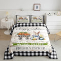 Homewish Easter Rabbit Comforter Set Twin Size,Watercolor Carrot Eggs Flower Bedding Set for Kids Girls Boys Adult Room Decor,Rustic Farmhouse Quilt Set Black White Plaid Duvet Insert,1 Pillowcase by Homewish
